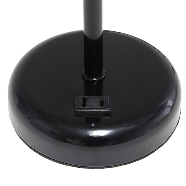 Black Stick Lamp With Charging Outlet And Fabric Shade